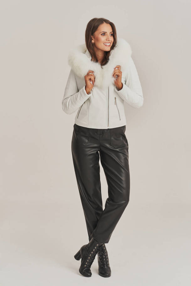 Dámska biela kožená bunda - 100% jahňacia koža - Model: Monica