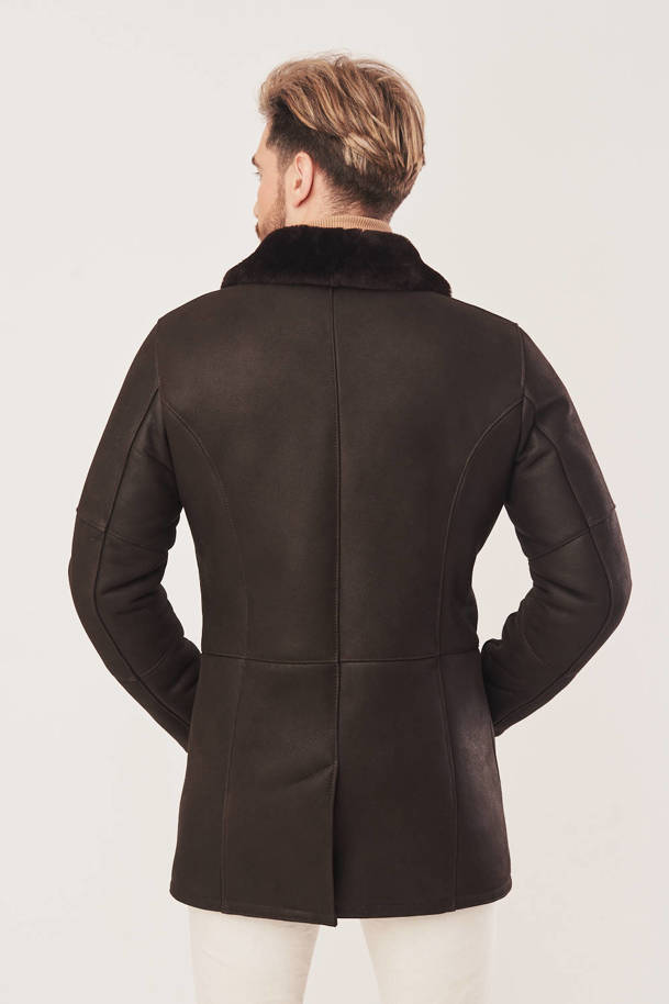Pánsky zimný kabát tmavo hnedý - Kožuch 